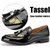 JITAI Mens Leather Shoes Pattern Printing Men’s Dress Loafer Shoes Slip-on Casual Loafer Smoking Slipper(Gold/12)