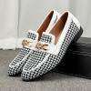 JITAI Mens Leather Shoes Pattern Printing Men’s Dress Loafer Shoes Slip-on Casual Loafer Smoking Slipper(White/09)