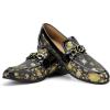 JITAI Mens Leather Shoes Pattern Printing Men’s Dress Loafer Shoes Slip-on Casual Loafer Smoking Slipper(Gold/10)