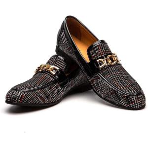 JITAI Mens Leather Shoes Pattern Printing Men’s Dress Loafer Shoes Slip-on Casual Loafer Smoking Slipper(Black/02)
