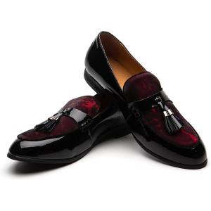 JITAI Mens Leather Shoes Pattern Printing Men’s Dress Loafer Shoes Slip-on Casual Loafer Smoking Slipper(Black/04)