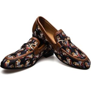 JITAI Mens Leather Shoes Pattern Printing Men’s Dress Loafer Shoes Slip-on Casual Loafer Smoking Slipper(Brown/06)