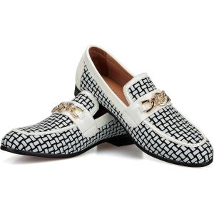 JITAI Mens Leather Shoes Pattern Printing Men’s Dress Loafer Shoes Slip-on Casual Loafer Smoking Slipper(White/09)