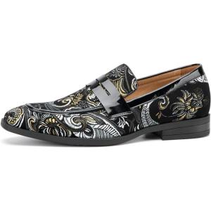 JITAI Mens Velvet Loafers Dress Shoes Loafers for Men Tuxedo Suit Shoes(Black/41)