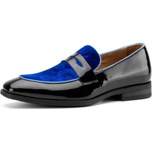 JITAI Mens Velvet Loafers Dress Shoes Loafers for Men Tuxedo Suit Shoes(Blue/31)