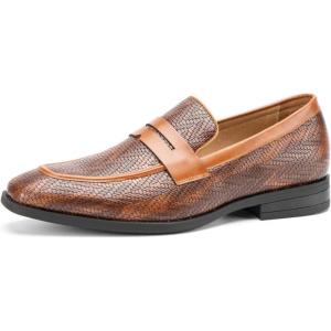 JITAI Mens Velvet Loafers Dress Shoes Loafers for Men Tuxedo Suit Shoes(Brown/45)