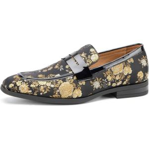 JITAI Mens Velvet Loafers Dress Shoes Loafers for Men Tuxedo Suit Shoes(Gold/41)
