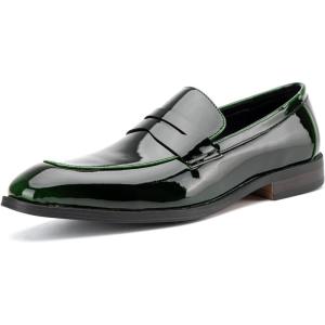 JITAI Mens Velvet Loafers Dress Shoes Loafers for Men Tuxedo Suit Shoes(Green/02)