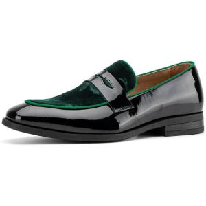 JITAI Mens Velvet Loafers Dress Shoes Loafers for Men Tuxedo Suit Shoes(Green/31)