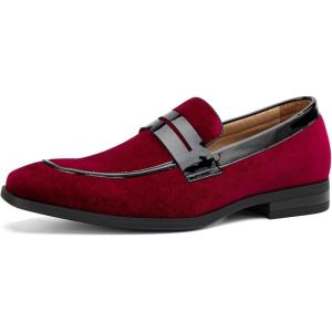 JITAI Mens Velvet Loafers Dress Shoes Loafers for Men Tuxedo Suit Shoes(Red/24)