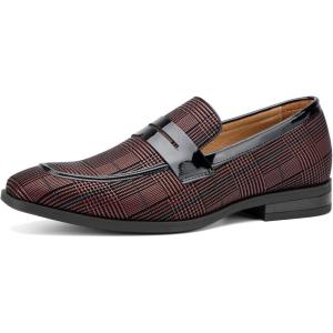 JITAI Mens Velvet Loafers Dress Shoes Loafers for Men Tuxedo Suit Shoes(Red/32)