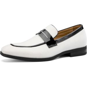 JITAI Mens Velvet Loafers Dress Shoes Loafers for Men Tuxedo Suit Shoes(White/24)