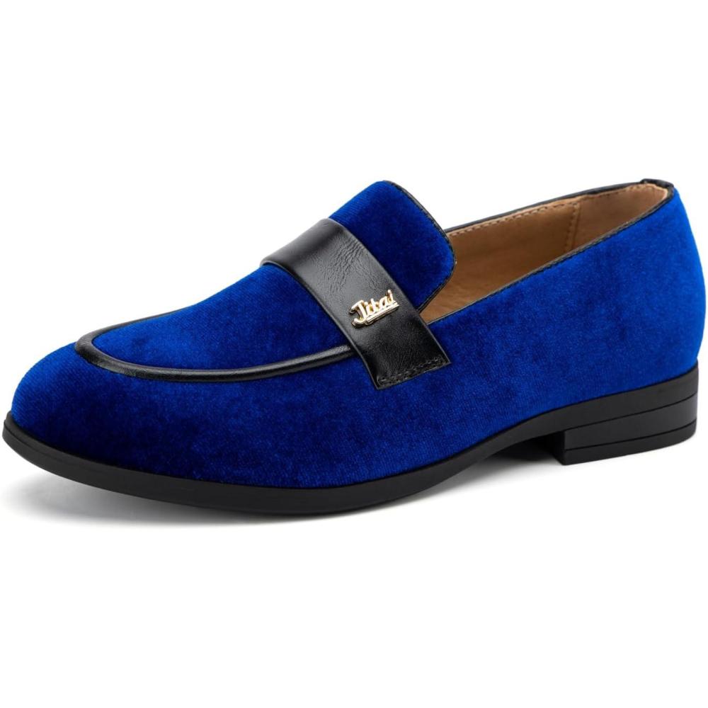 imageJITAI Boys Dress Loafers for Weddings ampamp School Breathable SlipOn Leather Tuxedo Shoes Toddler to PreteenBlue01