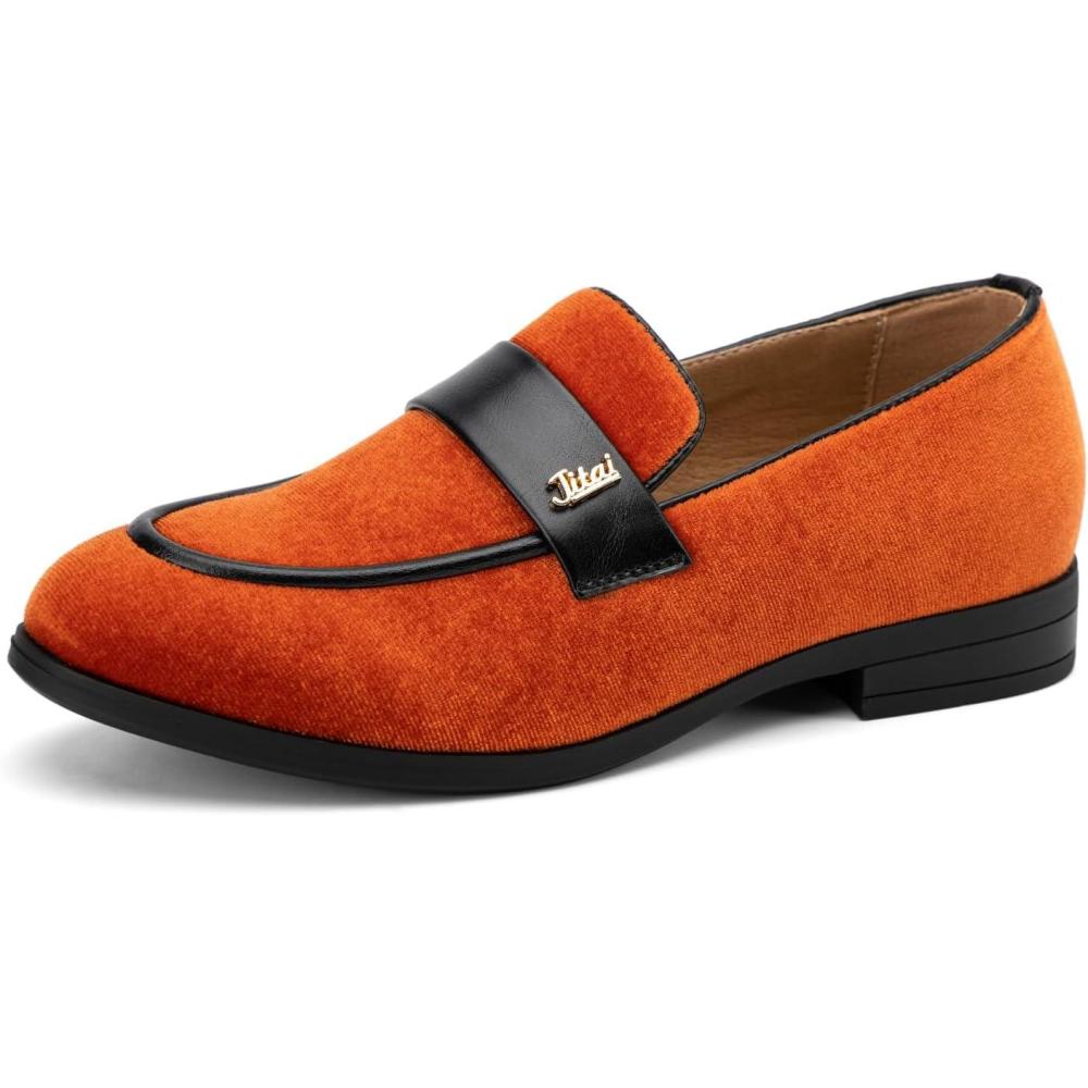 imageJITAI Boys Dress Loafers for Weddings ampamp School Breathable SlipOn Leather Tuxedo Shoes Toddler to PreteenOrange01