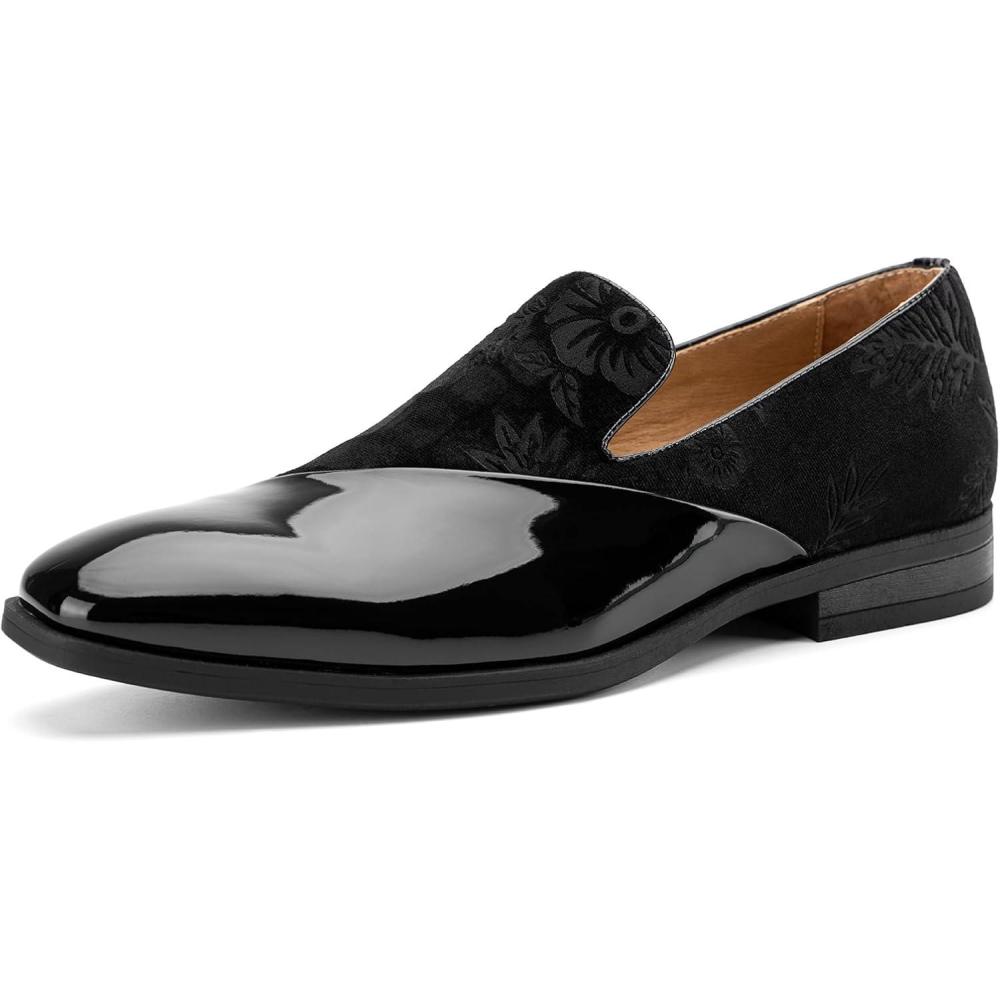 imageJITAI Mens Velvet Loafers Classic Patent Leather Tuxedo Dress Shoes for Weddings Formal Events Stylish Comfortable SlipOns for MenBlack65