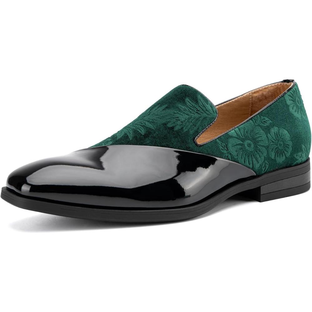 imageJITAI Mens Velvet Loafers Classic Patent Leather Tuxedo Dress Shoes for Weddings Formal Events Stylish Comfortable SlipOns for MenGreen65