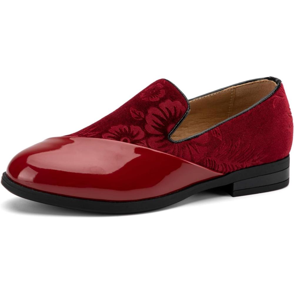 imageJITAI Velvet Boys Formal Dress Shoes SlipOn Loafers Tuxedo ShoesRed16