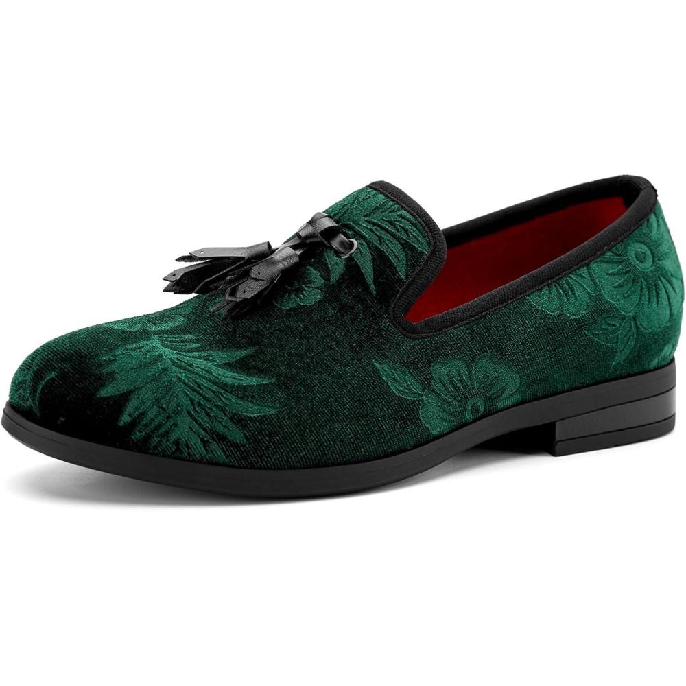 imageJITAI Velvet Boys Tassel Loafers SlipOn Dress Shoes Wedding Tuxedo Shoes for BabyGreen21