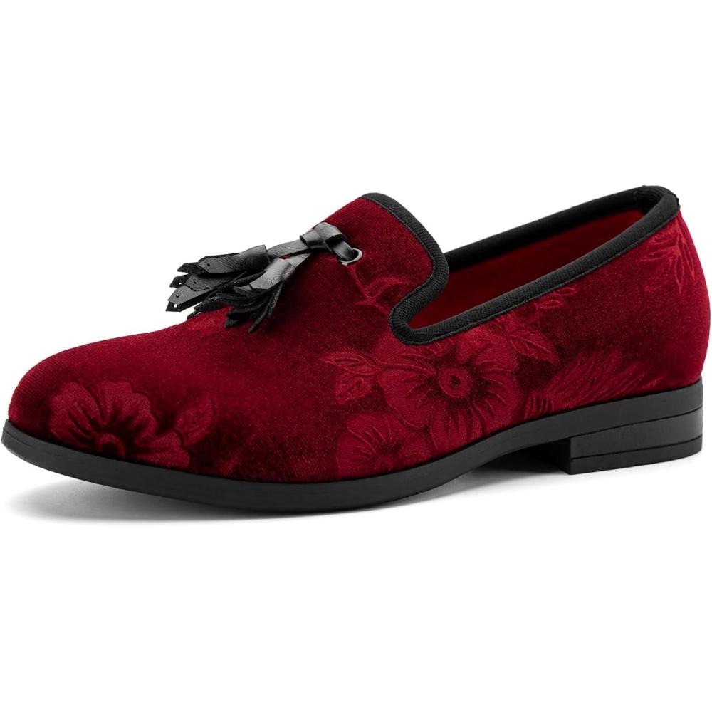 imageJITAI Velvet Boys Tassel Loafers SlipOn Dress Shoes Wedding Tuxedo Shoes for BabyRed21