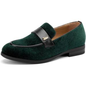 JITAI Boys Dress Loafers for Weddings & School, Breathable Slip-On Leather Tuxedo Shoes, Toddler to Preteen(Green-01)