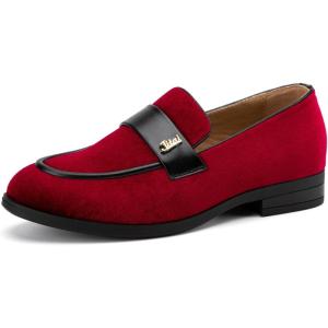 JITAI Boys Dress Loafers for Weddings & School, Breathable Slip-On Leather Tuxedo Shoes, Toddler to Preteen(Red-01)