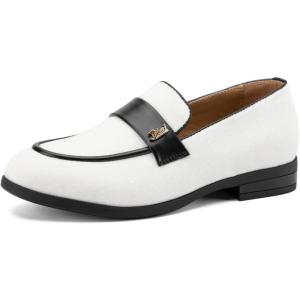 JITAI Boys Dress Loafers for Weddings & School, Breathable Slip-On Leather Tuxedo Shoes, Toddler to Preteen(White-01)