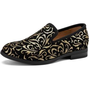 JITAI Boys Slip-On Luxury Dress Loafers Moccasins Casual & Tuxedo Shoes for Boys(Gold-01)