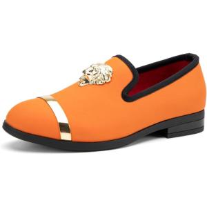 JITAI Boys Slip-On Luxury Dress Loafers Moccasins Casual & Tuxedo Shoes for Boys(Orange-02)