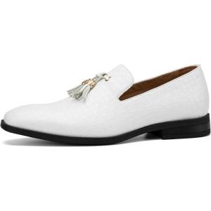 JITAI Men’s Lindford Moc Toe Bit Slip-on Penny Loafer Party Shoes(White/06)