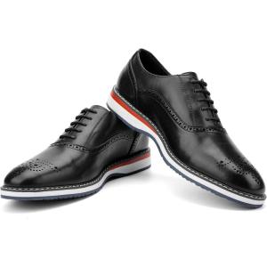 JITAI Men’s Oxford Dress Shoes Lightweight Fashion Shoes with Wingtip Brogue & Lace-up Design(Black/02)