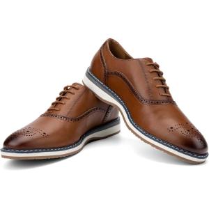 JITAI Men’s Oxford Dress Shoes Lightweight Fashion Shoes with Wingtip Brogue & Lace-up Design(Brown/02)
