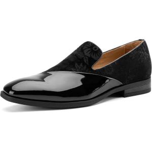 JITAI Men’s Velvet Loafers Classic Patent Leather Tuxedo Dress Shoes for Weddings Formal Events Stylish Comfortable Slip-Ons for Men(Black/65)