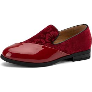 JITAI Velvet Boy’s Formal Dress Shoes Slip-On Loafers Tuxedo Shoes(Red/16)