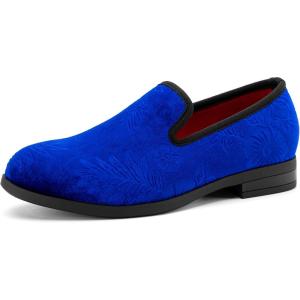 JITAI Velvet Boy’s Loafers Slip-On Dress Shoes Wedding Formal Tuxedo Shoes for Boys(Blue/22)