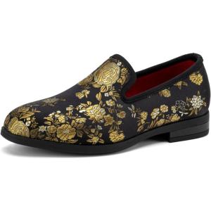 JITAI Velvet Boy’s Loafers Slip-On Dress Shoes Wedding Formal Tuxedo Shoes for Boys(Gold/17)