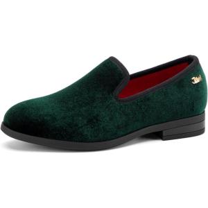 JITAI Velvet Boy’s Loafers Slip-On Dress Shoes Wedding Formal Tuxedo Shoes for Boys(Green/17)