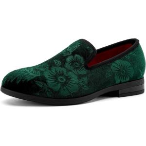JITAI Velvet Boy’s Loafers Slip-On Dress Shoes Wedding Formal Tuxedo Shoes for Boys(Green/22)