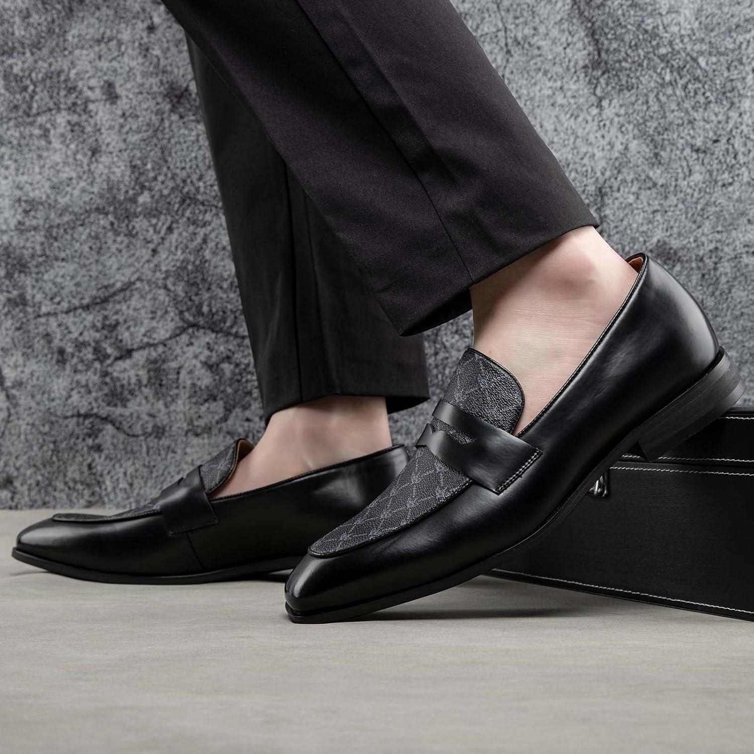 imageJITAI Mens Shoes Casual Leather and Suede Penny Loafers for Men Comfortable LowHeels SlipOn Dress Shoes for Wedding Business and Formal Events in Black or BrownBlack14