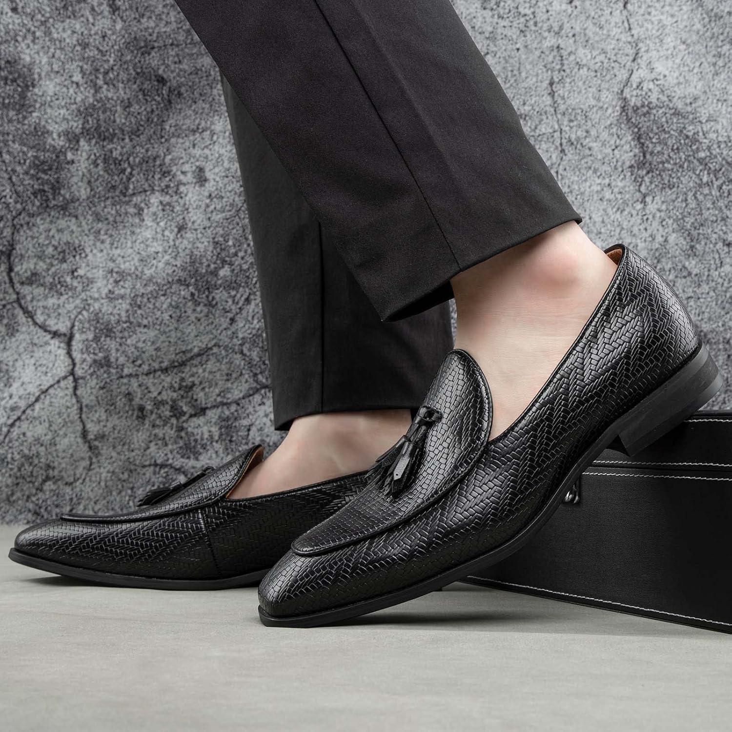 imageJITAI Mens Shoes Casual Leather and Suede Penny Loafers for Men Comfortable LowHeels SlipOn Dress Shoes for Wedding Business and Formal Events in Black or BrownBlack03