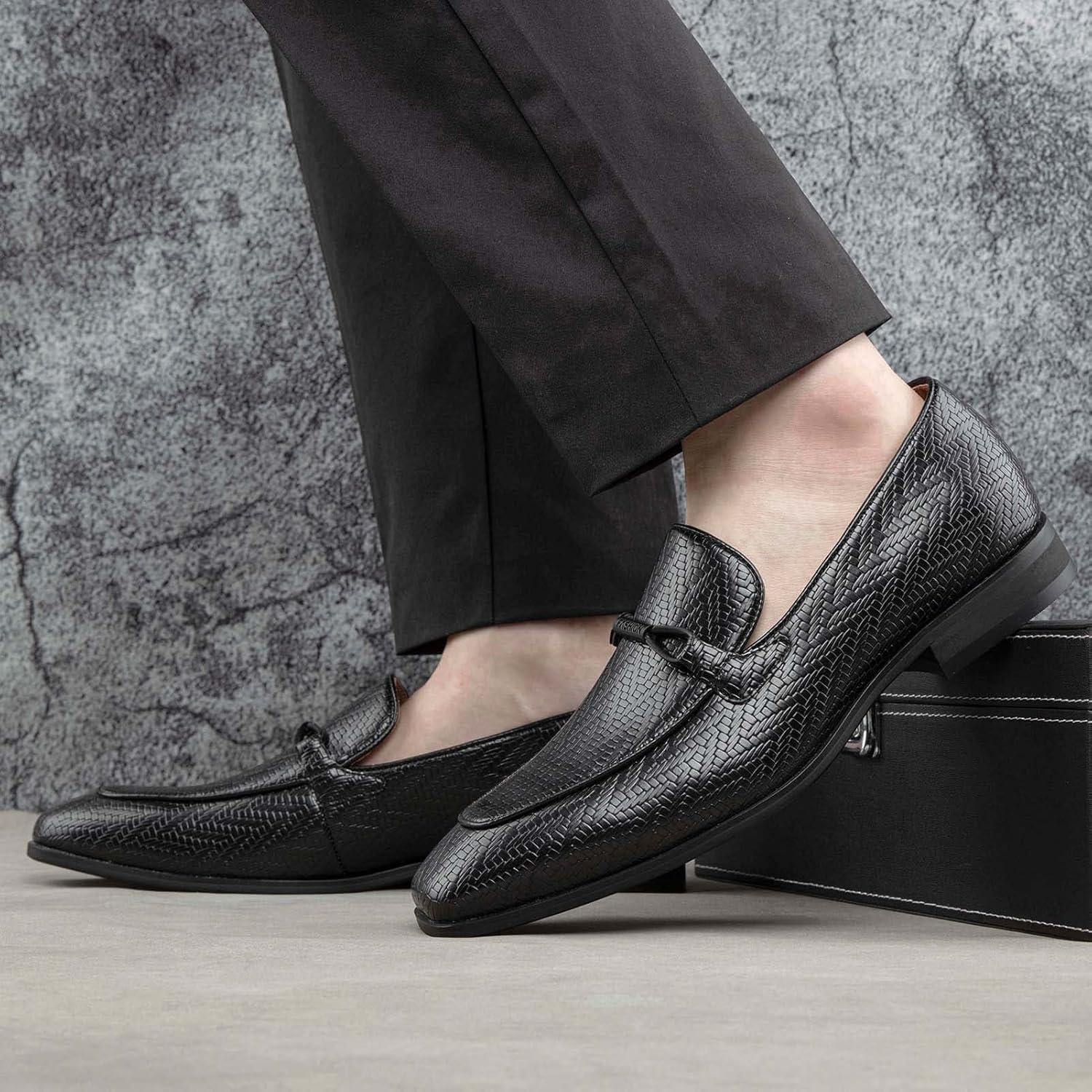 imageJITAI Mens Shoes Casual Leather and Suede Penny Loafers for Men Comfortable LowHeels SlipOn Dress Shoes for Wedding Business and Formal Events in Black or BrownBlack02