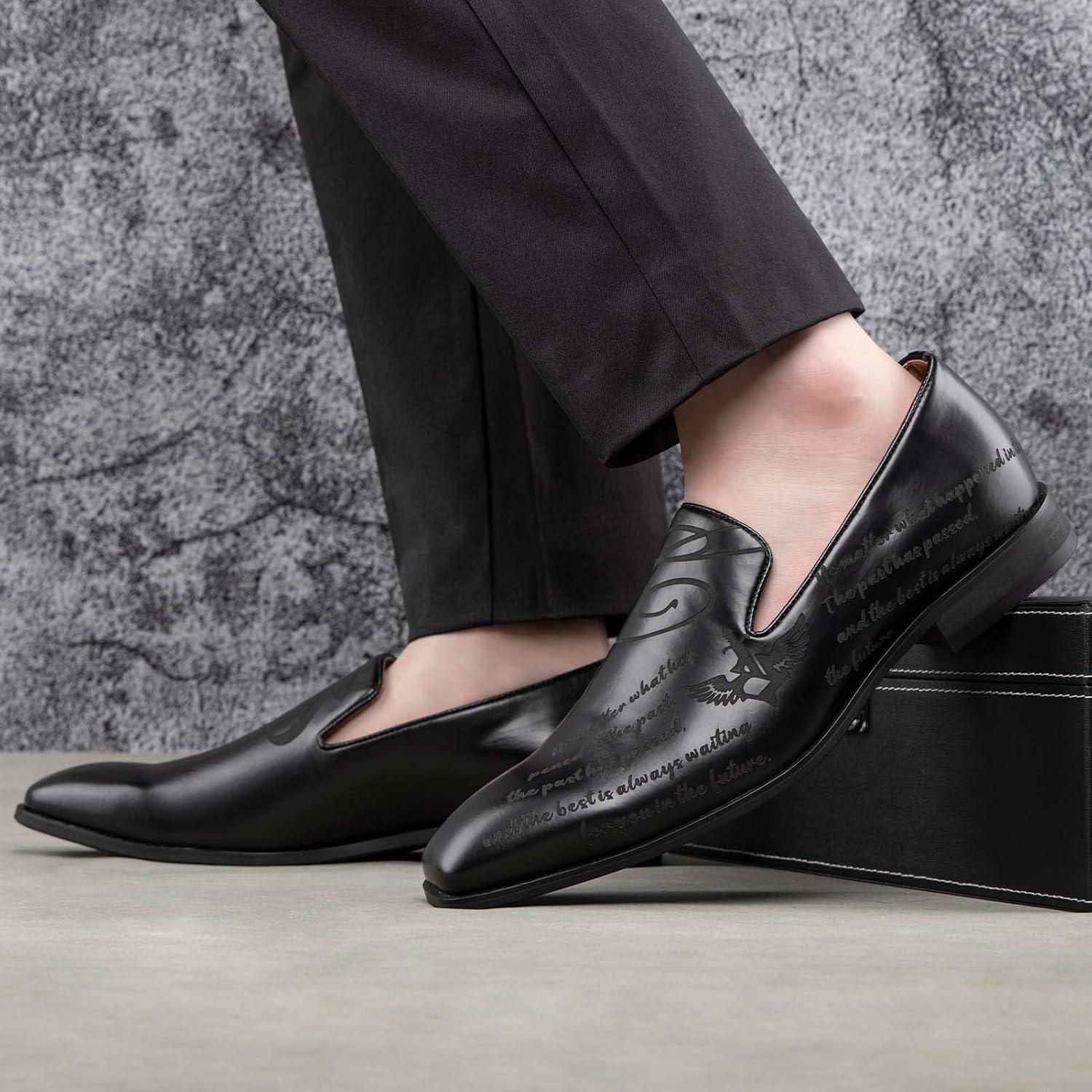 imageJITAI Mens Shoes Casual Leather and Suede Penny Loafers for Men Comfortable LowHeels SlipOn Dress Shoes for Wedding Business and Formal Events in Black or BrownBlack05