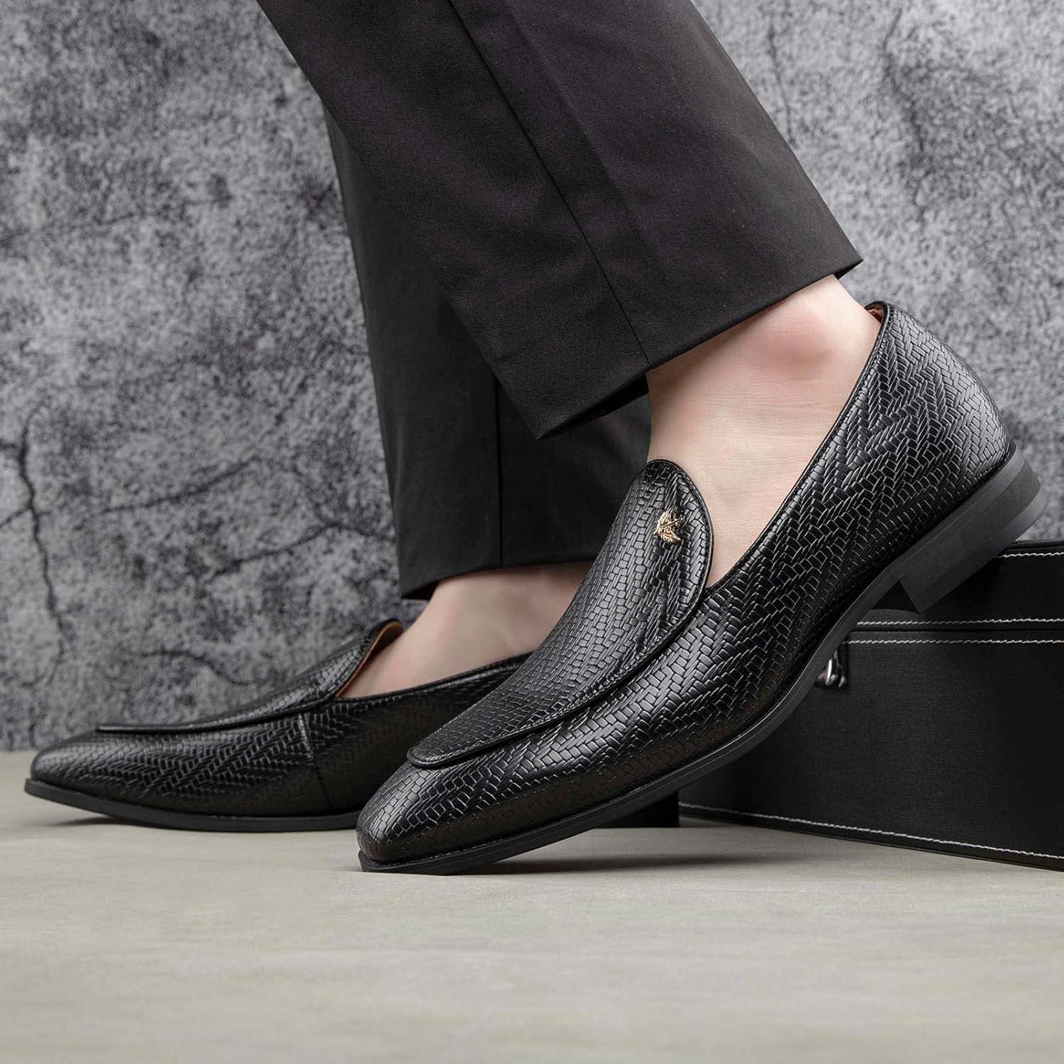 imageJITAI Mens Shoes Casual Leather and Suede Penny Loafers for Men Comfortable LowHeels SlipOn Dress Shoes for Wedding Business and Formal Events in Black or BrownBlack01