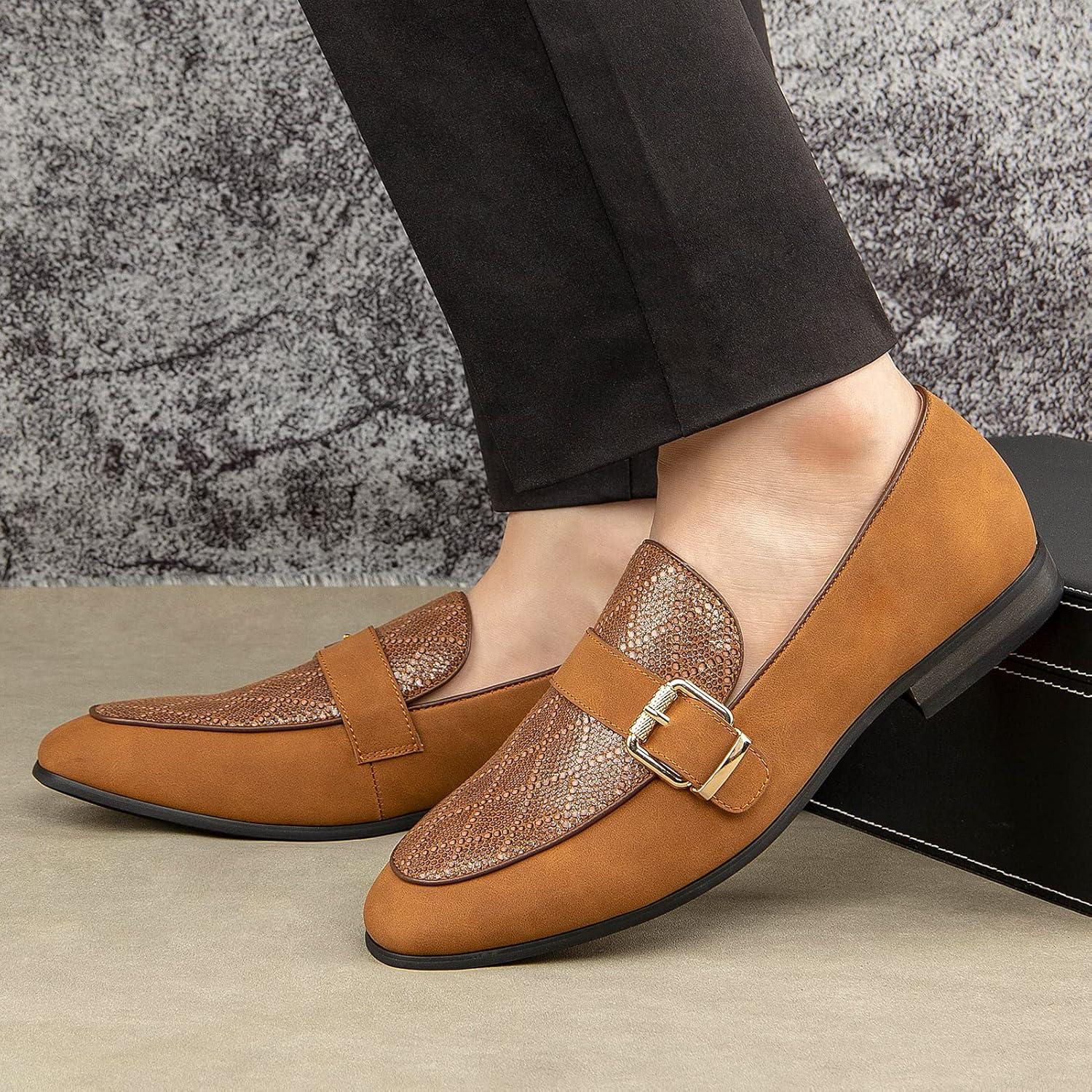 imageJITAI Mens Shoes Casual Leather and Suede Penny Loafers for Men Comfortable LowHeels SlipOn Dress Shoes for Wedding Business and Formal Events in Black or BrownBrown21