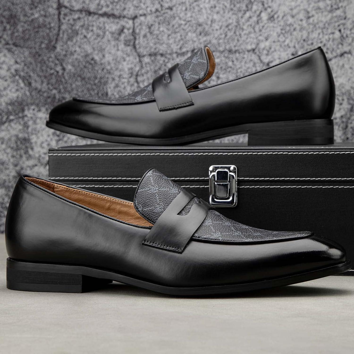imageJITAI Mens Shoes Casual Leather and Suede Penny Loafers for Men Comfortable LowHeels SlipOn Dress Shoes for Wedding Business and Formal Events in Black or BrownBlack14