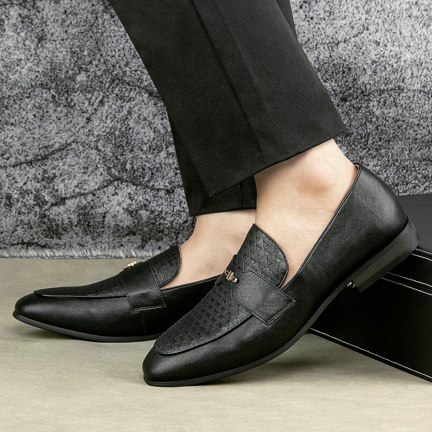 imageJITAI Mens Shoes Casual Leather and Suede Penny Loafers for Men Comfortable LowHeels SlipOn Dress Shoes for Wedding Business and Formal Events in Black or BrownBlack17