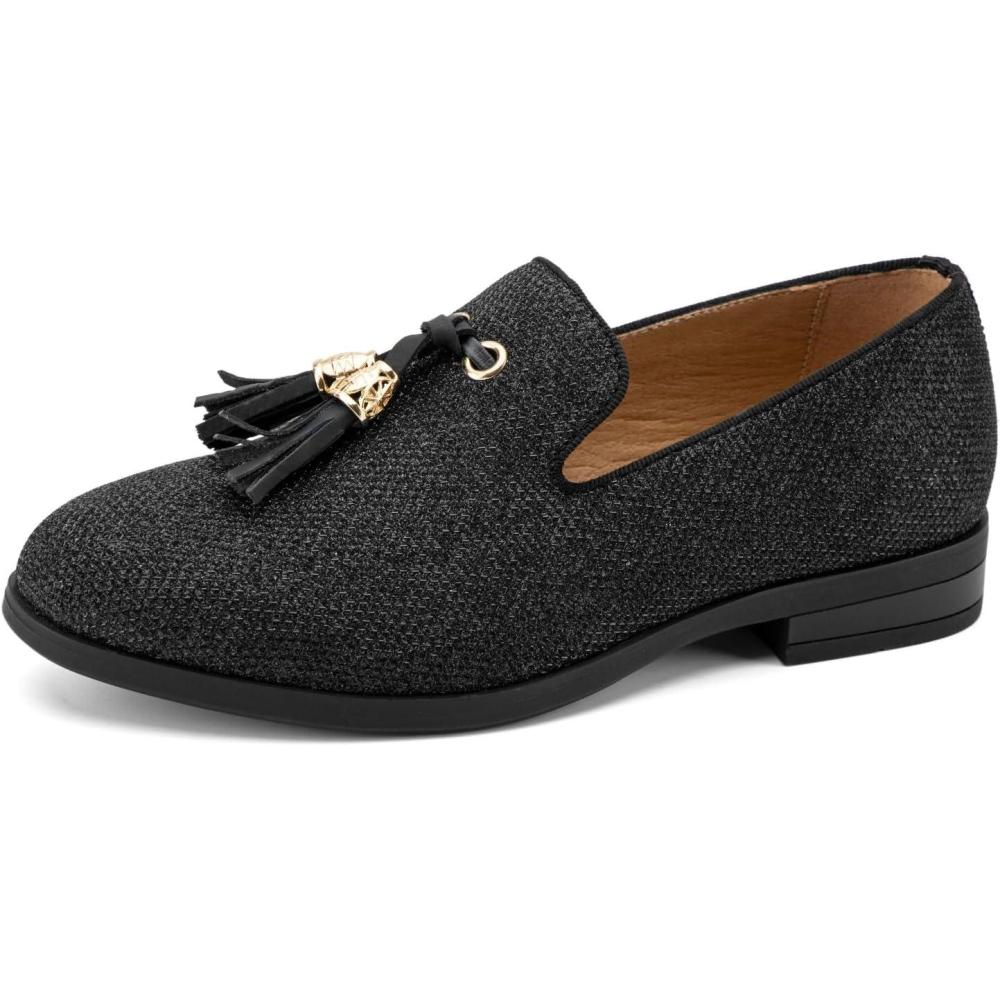 imageJITAI Boys Dress Leather Loafers SlipOn Tuxedo Shoes for Formal Events Prom Luxury Moccasins and Casual WearBlack01