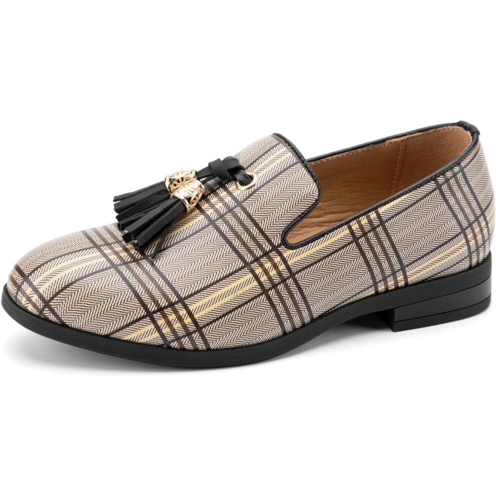 imageJITAI Boys Dress Leather Loafers SlipOn Tuxedo Shoes for Formal Events Prom Luxury Moccasins and Casual WearBrown02
