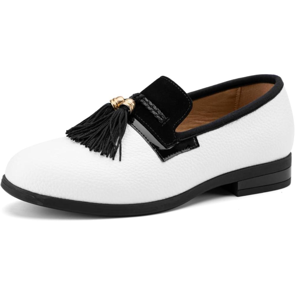 imageJITAI Boys Dress Leather Loafers SlipOn Tuxedo Shoes for Formal Events Prom Luxury Moccasins and Casual WearWhite03