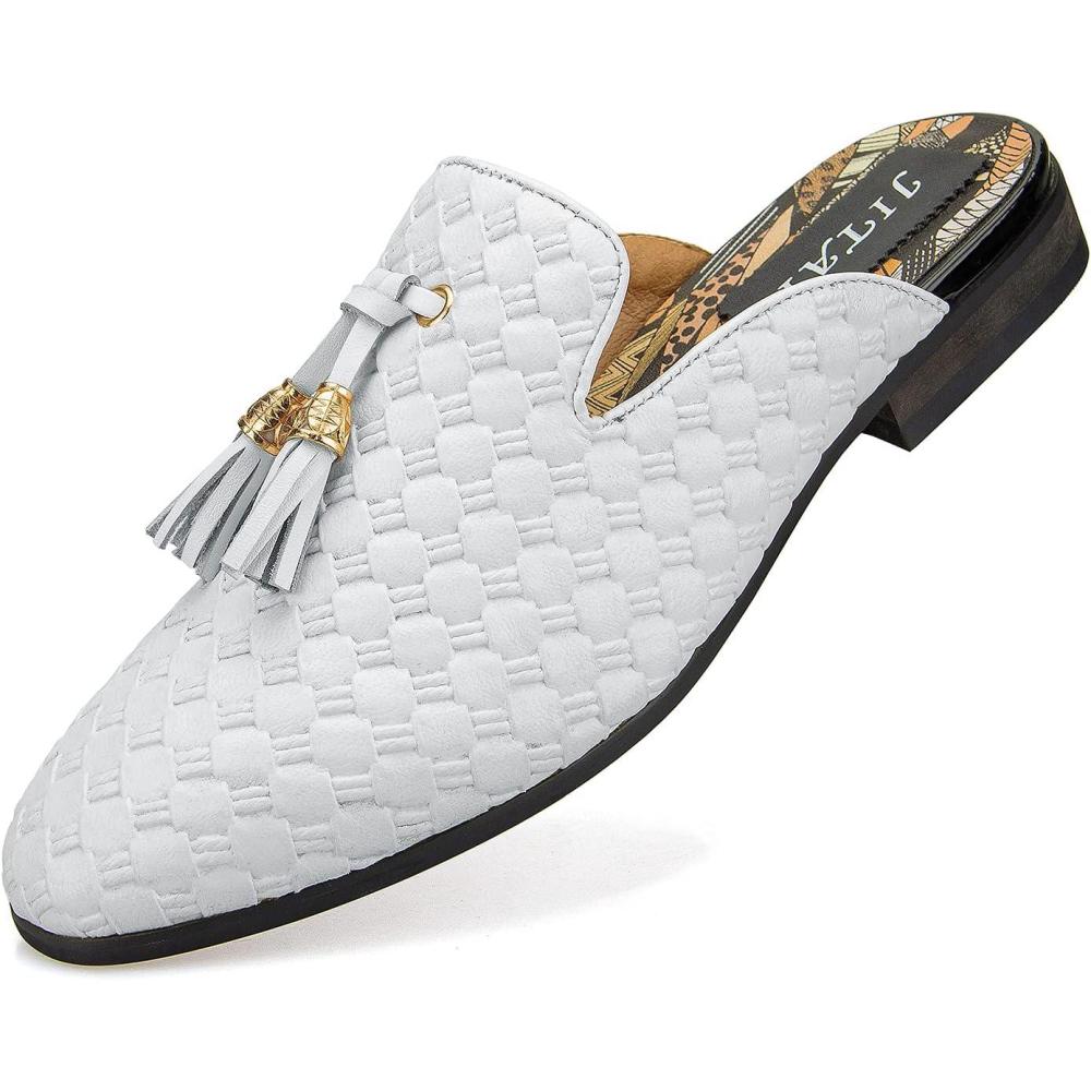 imageJITAI Mens Mules  SlipOn Loafers Casual Half Loafers Backless SandalsWhite06