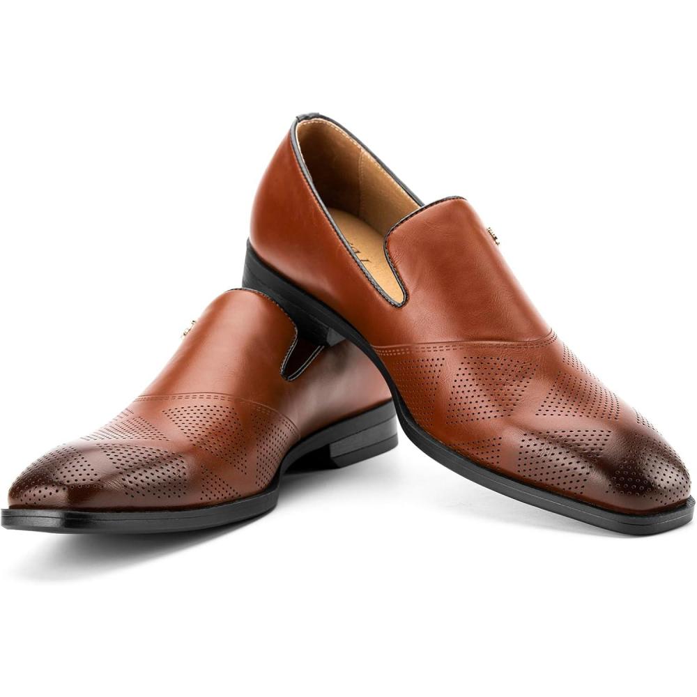 imageJITAI Mens Shoes  Casual Leather and Suede Penny Loafers for Men Comfortable LowHeels SlipOn Dress Shoes for Wedding Business and Formal Events in Black or BrownBrown22